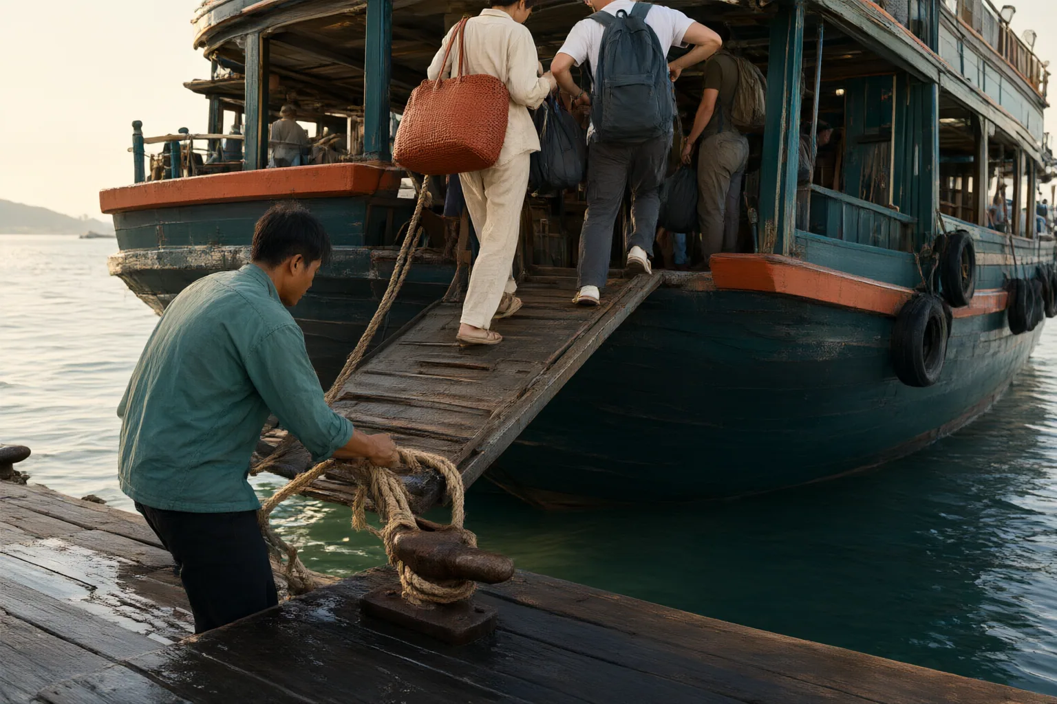 Editorial scene showing practical next steps for Ferry Routes vs Speedboat Transfers for Vietnamese Island Trips