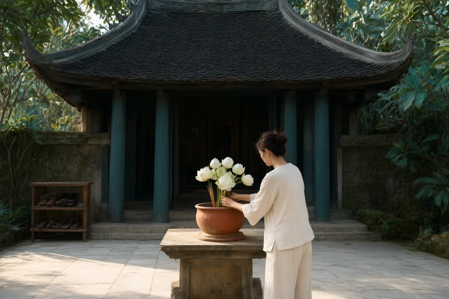 Editorial scene showing practical next steps for Entering a Vietnamese Pagoda: Clothing, Photography, Offerings, and Quiet Conduct